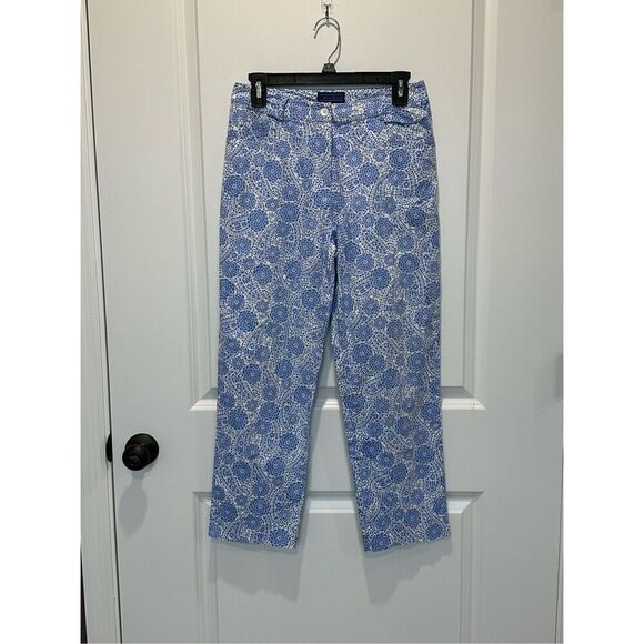 J. McLaughlin Blue and White Paisley Floral Pants Size 6 - Picture 1 of 6
